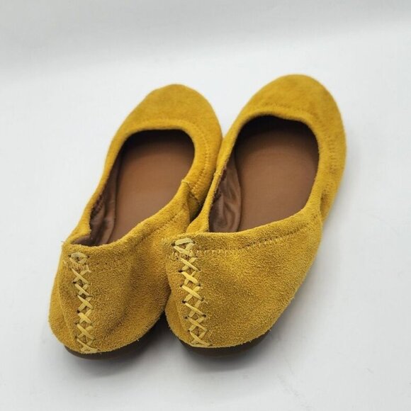 Lucky Brand Erin Mustard Yellow Suede Slip On Ballet Flats 6.5 Womens New - Picture 3 of 7